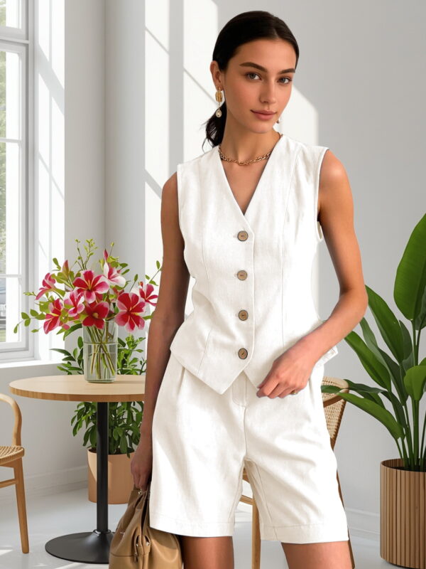 Cozy Linen Two-Piece – Women’s Summer Vest & Shorts Outfit - Image 2